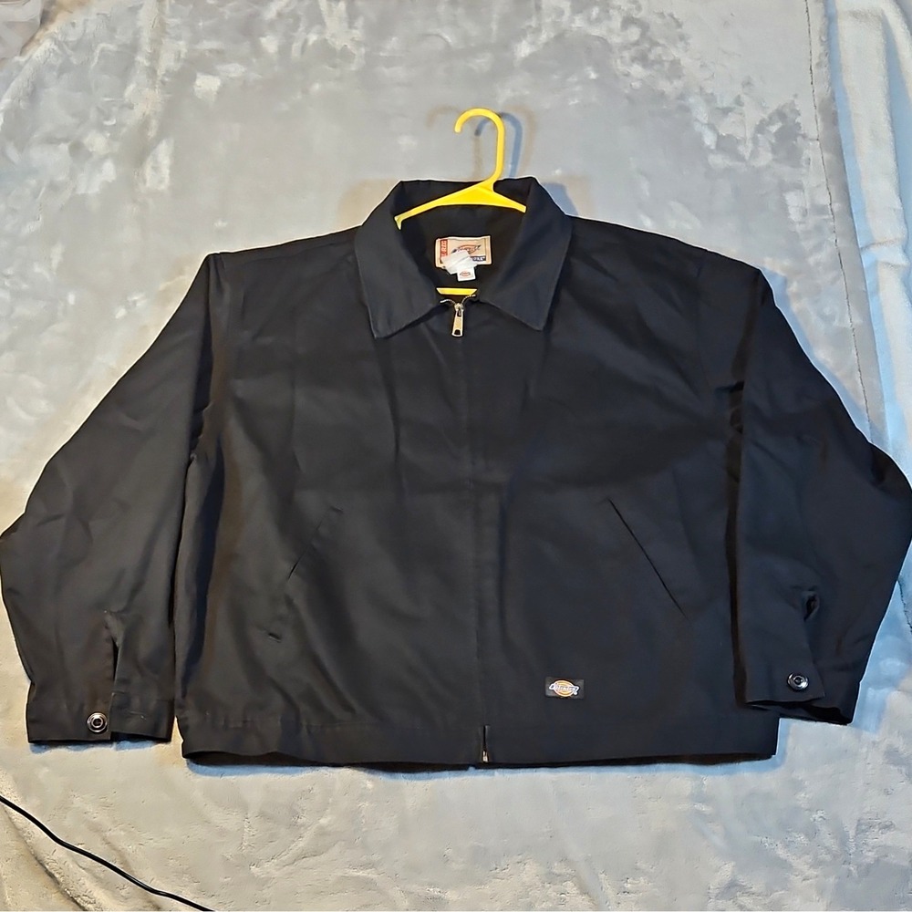 Dickies Men's Work Jacket XL Regular Black Zip Front Polyester Blend
